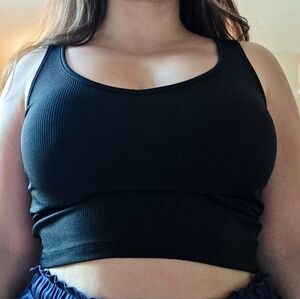 Shein Black Ribbed Cropped Tank (Size M)